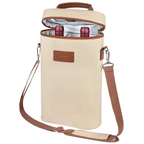 Image of Kato Tirrinia Insulated Wine Cooler Bag, 2 Bottle Padded Wine Tote Carrier for Picnic, Beach, Camping,Perfect Pick for Wine Lover, Beige