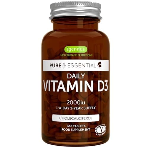 Image of Igennus Pure Vitamin D3 2000iu, Clean Label, 365 Small Tablets, 1-Year Supply, Vegetarian High Absorption Cholecalciferol Vitamin D Supplement