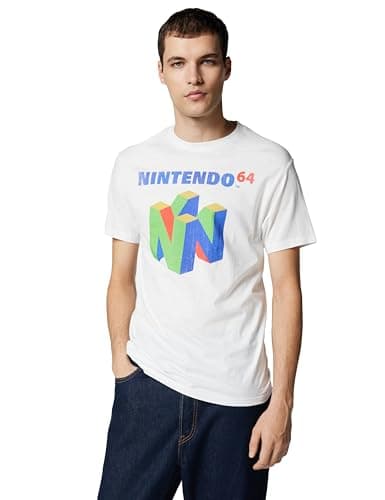 Image of Nintendo Men's N64 Logo Short Sleeve T-Shirt, White, Large