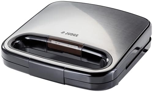 Image of Judge Non-Stick Toasted Sandwich Maker for 2 Toasties with Easy Clean Seal & Cut Plates, Cool Touch Handle, 750W, Satin Stainless Steel Finish