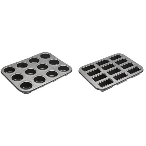 Image of MasterClass 12-Hole Non-Stick Mini Sandwich Tin With Loose Bases, 36 x 27 cm & 12-Hole Non-Stick Mini Loaf Tin / Cake Pan With Loose Bases, 35.5 x 27 cm