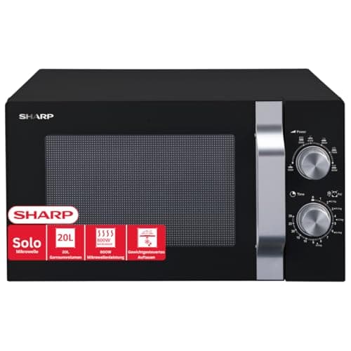 Image of Sharp R204BA Solo Microwave, 20L, 800W, 6 Power Levels, Timer from 30 Minutes to 00 Seconds, Black