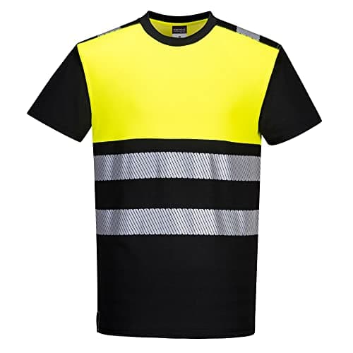 Image of Portwest PW311 Men's PW3 Hi-Vis Reflective Cotton Comfort Class 1 Short Sleeve Safety T-Shirt Black/Yellow, L