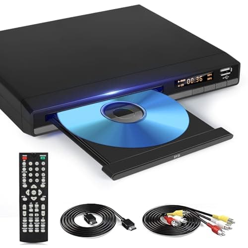 Image of HD DVD Player for TV, Multi Region DVD Player for Smart TV, HDMI/RCA Output Cable Included, 1080P, Breakpoint Memory, Built-in PAL/NTSC, CD Players for Home (Not Support Blu-ray Discs)