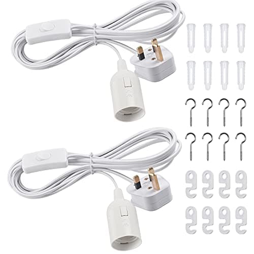 Image of DiCUNO E27 Lampholder, Pendant Light Ceiling Lighting Fitting, Suspended Pendant Light Fitting Kit, White, 4M, 2Packs