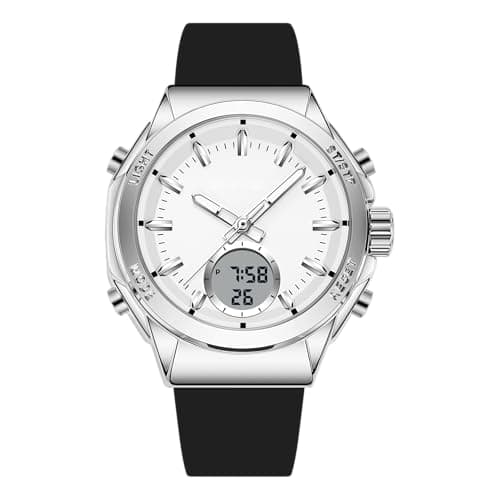 Image of Ladies Watches Waterproof Sport Watches for Women with Soft Silicone Strap,Fashion Women's Wrist Watches with Digital Analog Dual Display Alarm Date Night Light for Women Girls (Black Silvery)