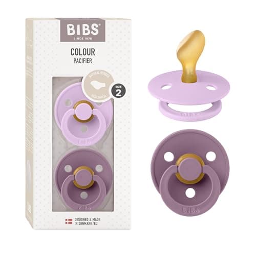 Image of BIBS Colour Anatomical Soother 2-Pack, BPA Free Dummy Pacifier, Orthodontic Nipple. Natural Rubber Latex, Made in Denmark, Size 2 (6-18 Months), Violet Sky/Mauve