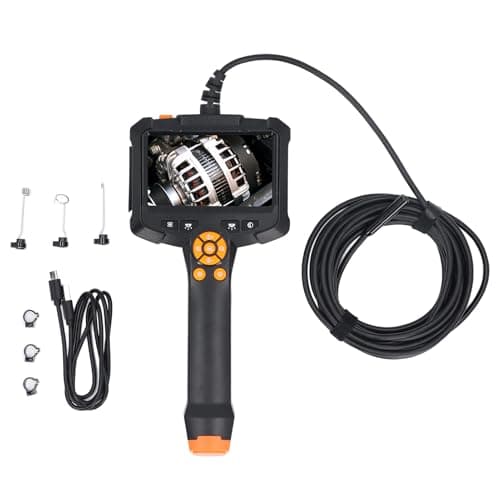Image of Dual 8 mm Lenses and 4.3 Inch LCD Screen Handheld Inspection Camera - 1 Meter Snake Probe Endoscope with 8 Adjustable LED Lights and IP67 Water Resistance for Automotive and HVAC (1m/3.3ft)
