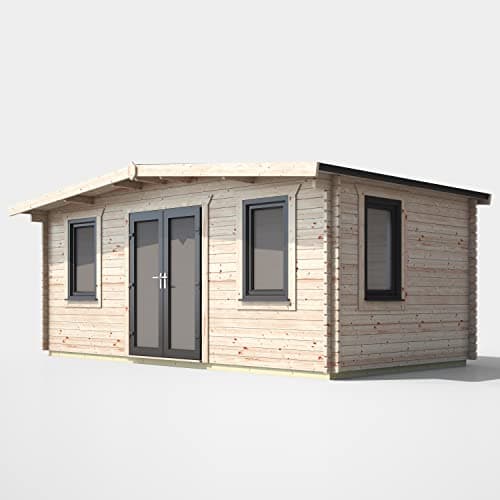 Image of Powersheds High Grade Premium Apex Chalet Log Cabin with Double Door, EPDM Rubber Roofing, Door & Window Flexibility, made from Extra Thick Timber & Toughened Glass (Central Orientation Door)