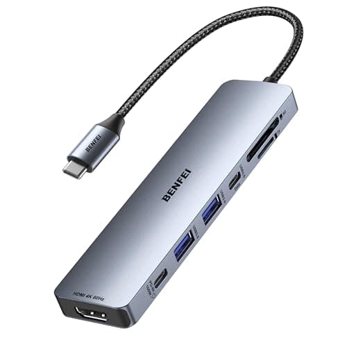Image of BENFEI 7-in-1 USB C Hub with HDMI(4K@60Hz), 2 USB-A, 1 USB-C Data, 100W Charge, SD/TF Card Reader, Silicone Tangle-Free Cable Compatible with MacBook Pro/Air, iPad Pro, iMac, iPhone 15 Pro/Pro Max