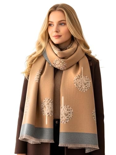 Image of Cashmere Tree Life Blanket Scarf - Reversible Pashmina Shawl, Winter Wrap, Warm Scarf, Tree of Life Print Ladies Long Wrap, Womens Gifts (2: Camel)