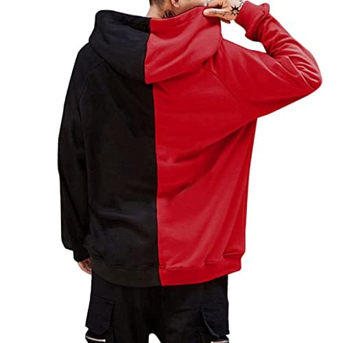 Image of Matching Couple Sweatshirt Two Tone Hoodie Men Black Contrast Hooded Sweatshirts Loose Fit Hoodies Color-Block Hooded Pullover Dual-Tone Casual Sportswear Split Design Hooded Sweatshirts