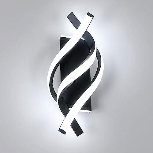 Image of Comely Modern LED Wall Light Indoor, 22W 2500LM Spiral LED Wall Lamp, Black Simple Wall Sconce Lights for Living Room Bedroom Dining Room Hallway, Cool White Light 6500K