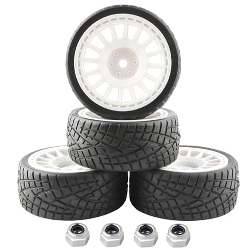 Image of GDOOL 1/10 Scale OD2.55 RC On Road Touring Racing Tires 12mm Hub Wheel Hex Compatible with Traxxas 4 Tec 2.0 Tamiya TT01 XV01 Kyosho WR8 Sakura WLtoys HPI 1/10 Arrma Grom RC Cars(White)