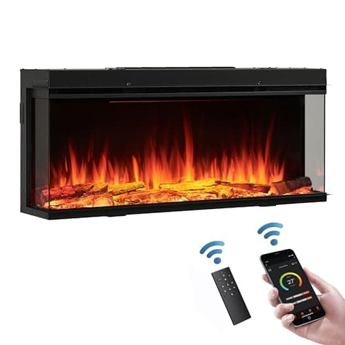 Image of FLAMME 43”/110cm Knighton Platinum Smart Inset Media Wall Electric Fireplace 1-2-3 sided View Compatible with Alexa Deep Fuel Bed Perfect for Media Wall
