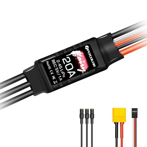 Image of HAWK'S WORK Brushless ESC, 20A Brushless Motor Electric Speed Controller BEC 5V 1A with XT60 & 3.5mm Plugs, Super Light-weight & Small (1 Pack)