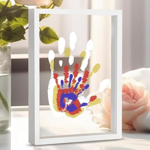 Image of Family Handprint Art Kit with 4 Spaces – White Frame DIY Keepsake, Family Handprint Kit Clear DIY，Paint Set, Perfect Family Gifts for New Parents, Mother's Day, Father's Day, Birthday, Memory Gifts