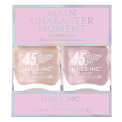 Image of Nails.INC 45 Second Speedy Gloss Main Character Moment Nail Polish Duo, Quick Drying, Fast & Rapid Dry, High Shine, Glitter & Iridescent, Air Dry Regular Polish, Spring/Summer Shades, 2 Piece Set