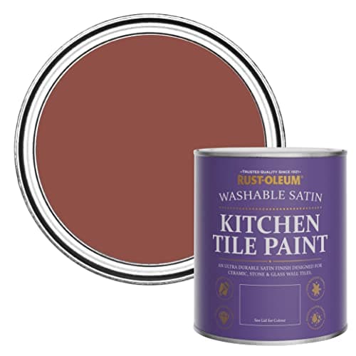 Image of Rust-Oleum Red water resistant Kitchen Tile Paint in Satin Finish - Fire Brick 750ml
