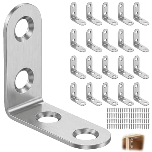 Image of 20 Pcs Corner Bracket Heavy Duty Angle Brackets 40X40mm Right Angle Brackets 90 Degree L Shaped Bracket Stainless Steel Fastener with 80 Screws for Wood Furniture Fixation & Cabinet Repair, 4 Holes