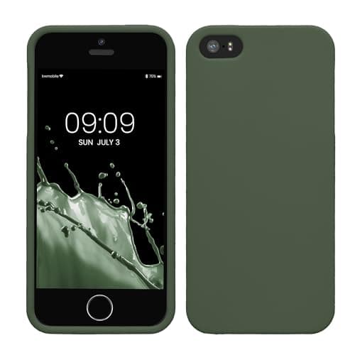 Image of kwmobile Case for Apple iPhone SE (1.Gen 2016) / iPhone 5 / iPhone 5S Case - Soft Cover - Shockproof TPU Material - Wireless Charging - Dark Green Matte