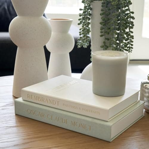 Image of LUFEIS Decorative Books Set of 2, Linen Faux Book Storage Boxes, Linen Fake Books with Magnetic Closure, Stylish Book-Shaped Box for Coffee Table, Bookshelf, Home & Office Decor (Mint Green & Beige)