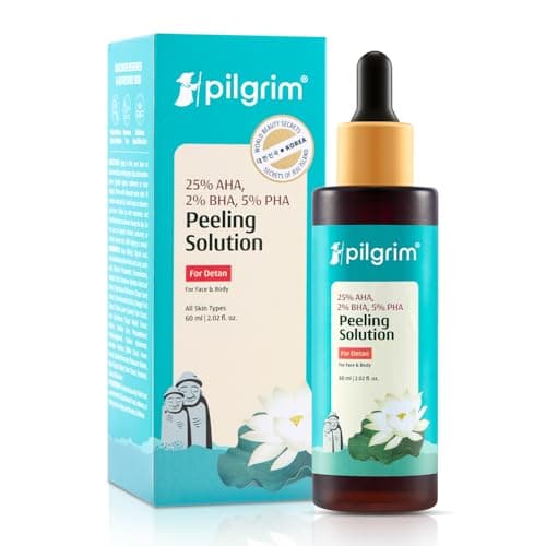Image of Pilgrim 25% AHA + 2% BHA + 5% PHA Peeling Solution 60ml For Face & Body |10-Minute Facial At Home|Gentle Exfoliating Serum for Tan Removal |For Glowing Skin, Even Skin Tone, Pore Cleansing |Men, Women