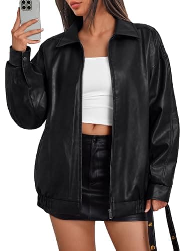 Image of Trendy Queen Womens Leather Jackets Oversized Faux Motorcycle Plus Size Moto Biker Coat Fall Outfits Fashion Clothes 2025, Black, L