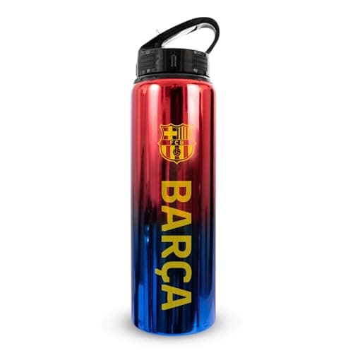 Image of Hy-Pro Officially Licensed FC Barcelona 750ml Aluminium UV Sports Water Bottle – Barcelona Water Bottle with Integrated Folding Straw - Neochrome Finish, Leakproof, Lightweight, BPA Free