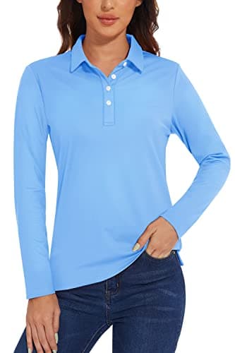 Image of TACVASEN Women's Polo Shirts Long-Sleeve Top Plain Golf Tops Breathable Casual Sports Polo T Shirts Waterfall Blue,L