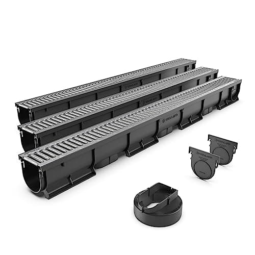 Image of Vodaland EASY 1 Slim Plastic channel drain kit with galvanised steel grating - load class A15 (3 Pack)