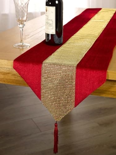Image of Emma Barclay Eclat Diamante Sparkle Tasseled Runner (Red & Gold, 13x72" (33x183cm))