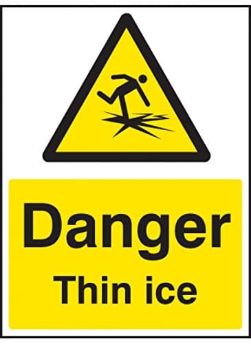 Image of Caledonia Signs 14275K Danger Thin Ice Sign, 400 mm x 300 mm, Rigid Plastic