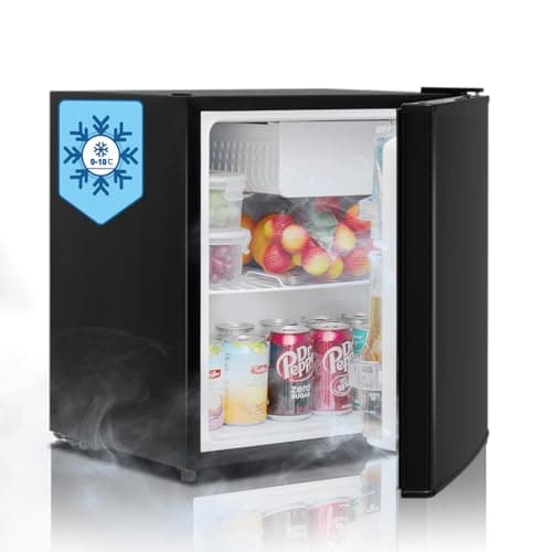 Image of Techomey 46L Small Table Top Mini Fridge, Counter Fridge with Reversible Door, Top High Temperature Resistance, Low Noise for Bedroom, Office, Black
