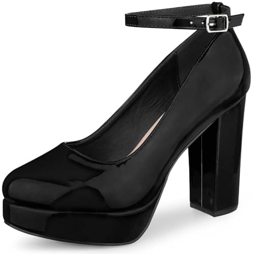 Image of Perphy Ankle Strap Platform Court Shoes Chunky Heel Mary Jane Pumps for Women Black UK 6/Label Size 8 US