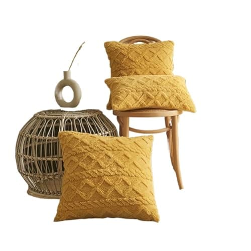 Image of CQAHDSEVF Throw Pillow Cases, Cushion Covers 2pcs Multicolor 30x50cm 45x45cm Geometric Jacquard Plush(Yellow,45 x 45 cm (Pack of 1))