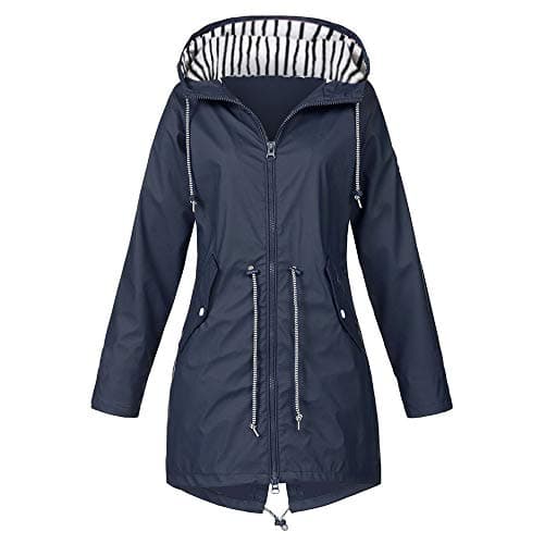 Image of Generisch Winter Jacket Women's Fleece Jacket Solid Raincoat with Hood Outdoor Rain Windproof Jacket for Women, navy, XXL
