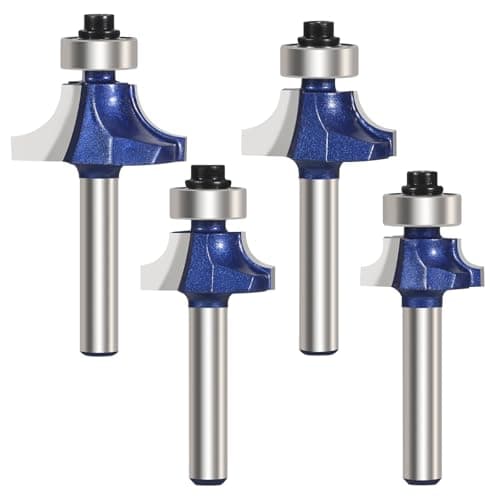 Image of Vearter 4PCS Roundover Router Bit Set, 6.35mm (1/4'' ) Shank Carbide Corner Round Over Bits, Woodworking Milling Cutter Tools, for Rounding Edge Forming - Radius 3mm, 4,7mm, 6,35mm, 8mm