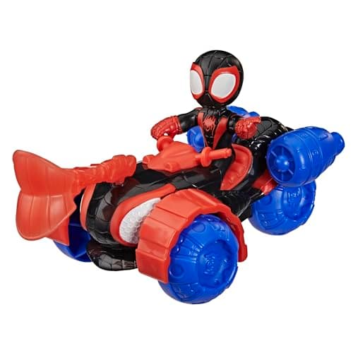 Image of Marvel Spidey and His Amazing Friends Miles 'Spin' Morales Techno-Racer Toy Vehicle with 7.6-cm (3 inch) Action Figure, Accessory, Super Hero Toys, Ages 3+