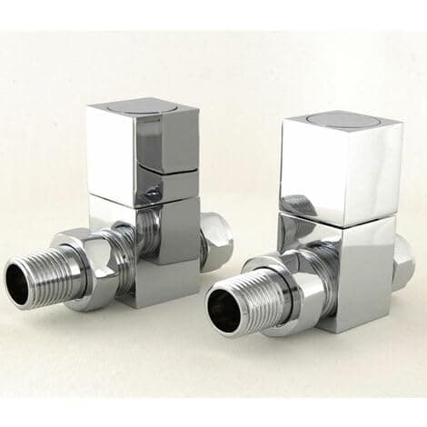 Image of Square Radiator Valve, Straight Design, Chrome, 15mm, Pair