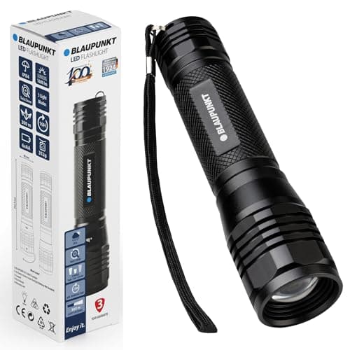 Image of Blaupunkt LED Torch - 1600 Lumens Ultra Bright Flashlight, 10h Runtime, 3 Modes, Zoomable, IPX4 Water Resistant Aluminium. Tactical Searchlight for Camping, Emergency (6X AA - No Batteries)