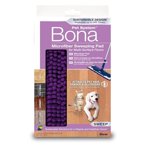 Image of Bona Pet System Microfibre Sweeping Pad, for Wood and Hard-Surface Floors, fits Bona Family of Mops, 1 Count (Pack of 1), Purple