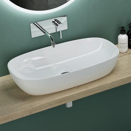 Image of Mai & Mai Bathroom Sink Basin Countertop Wash Basin | Ceramic Rectangular White | Modern Design Bathroom Vessel Sink | WDH:70x37x14 cm | Nano-Coating Brüssel104