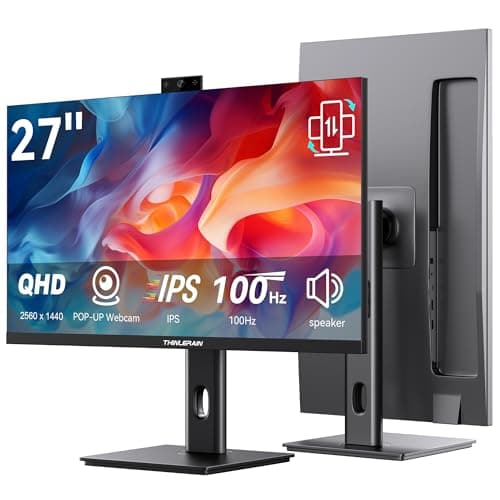 Image of 27 Inch 2K Monitor with Pop-Up Webcam - UHD 2560 x 1440 IPS Screen Computer Monitor, 100Hz Vertical Gaming PC Screen, Built-in 3MP Webcam & Microphone, HDMI, DisplayPort, Display for Office Home Work