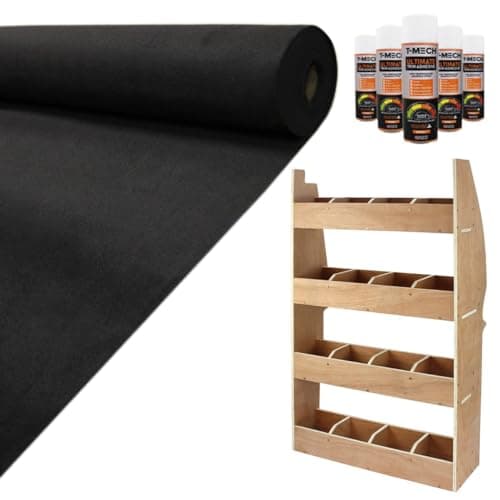 Image of Van Lining Carpet Super Stretch + Glue & Citroen Berlingo Rack Bundle, 11m2 Black, Van Racking, Vans, Motor Homes, Cars, Shelving Unit with 4 Shelves, 12mm Plywood, 4 Tier Racking Unit