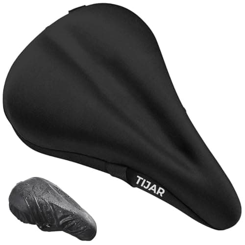 Image of TIJAR® Bike Seat Saddle Gel Cover, Wide Gel Soft Pad, One Size Suitable for All Bikes with Rain Cover, Shock-Absorbing Cushion for Indoor & Outdoor Cycling (Black)