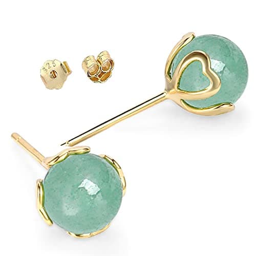 Image of Jade Stud Earrings, Sterling Silver Earrings Studs, Good Luck Jewellery Gift for Birthday Anniversary Mothers Day (Gold, Heart)