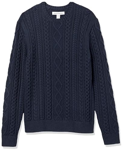 Image of Amazon Essentials Men's Long-Sleeve 100% Cotton Fisherman Cable Crewneck Jumper, Navy, L