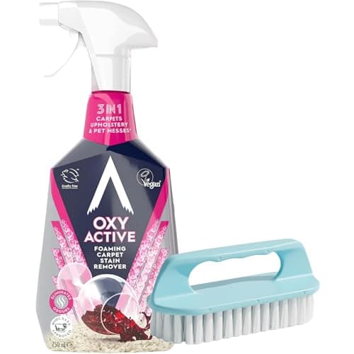 Image of Oxy Active Foaming Carpet Stain Remover 750ml + Cleaning Brush – Powerful Carpet Cleaner for Stains, Odour, Upholstery & Pet Messes – Vegan, Cruelty-Free & Effective Cleaning Solution