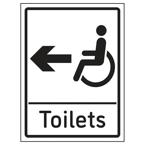 Image of V Safety Disabled Toilets Arrow Left 150 x 200 mm - 2mm Super-Tough Rigid Plastic Safety Sign
